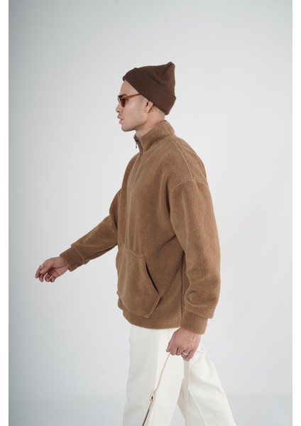 Yarım Fermuarlı Kanguru Cepli Unisex Oversize Kalıp Peluş fırsatları