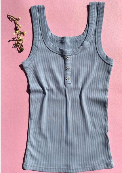 Lillesol Fitilli 2’li Düğme Detaylı Kalın Mavi ve Beyaz Renk Kadın Atlet 64V63Y modelleri