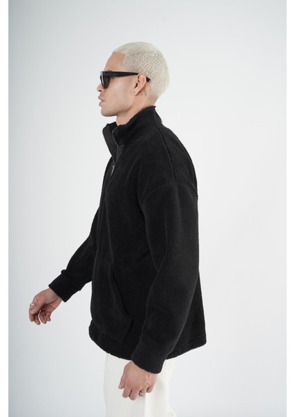 Yarım Fermuarlı Kanguru Cepli Unisex Oversize Kalıp Peluş