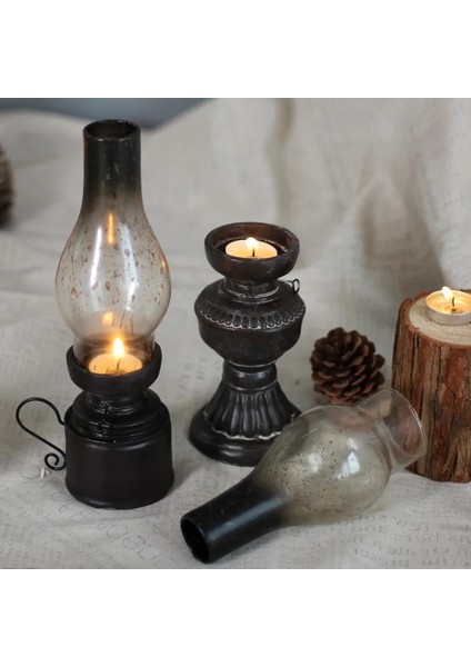 10Cm Ahşap Stili Yaratıcı Reçine El Sanatları Nostaljik Gazyağı Lambası Mumluk Dekorasyon Vintage Cam Kapak Fener Şamdanlar Ev Dekor ler (Yurt Dışından) modelleri