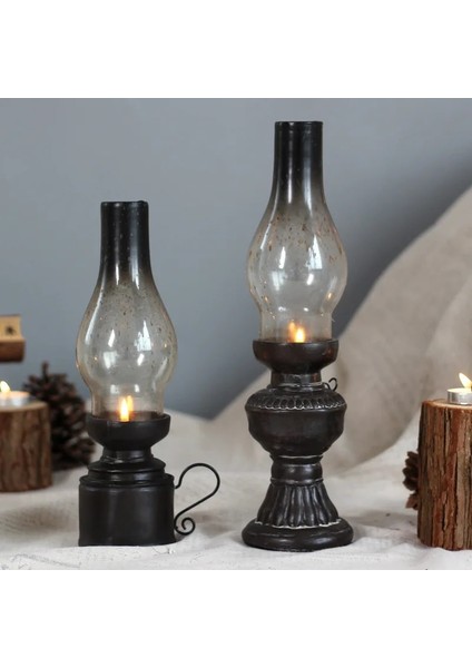 10Cm Ahşap Stili Yaratıcı Reçine El Sanatları Nostaljik Gazyağı Lambası Mumluk Dekorasyon Vintage Cam Kapak Fener Şamdanlar Ev Dekor ler (Yurt Dışından) fırsatları