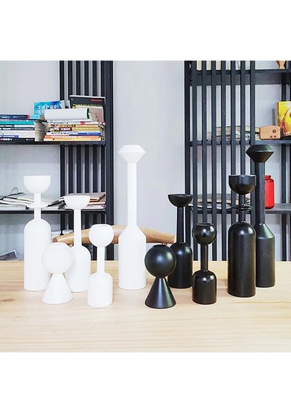28Cm Siyah Stil Siyah Beyaz Ahşap Mumluk Güzel 10Cm.5Cmcmcmcm Çok Popüler Şamdan Dekoru (Yurt Dışından) modelleri