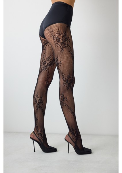 Roses File Siyah Külotu Çorap