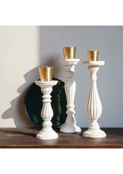 Beyaz Stil S Beden Beyaz Şamdan Ahşap Yaratıcı Şamdan Tepsisi Mumluk El Yapımı Masa Masaüstü Dekorasyon Rustik Düğün Tatil Dekor (Yurt Dışından) modelleri