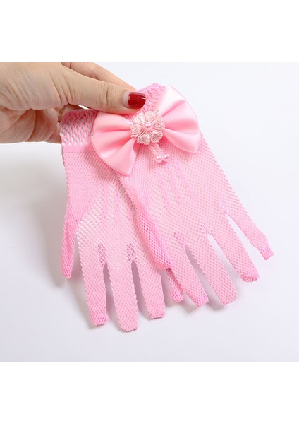 Pembe Tarzı Kızlar Ağ Bow Dantel Inci Süs Eldiven Parti Malzemeleri Çocuk Doğum Günü Töreni Aksesuarları Hediye Eldivenler (Yurt Dışından)