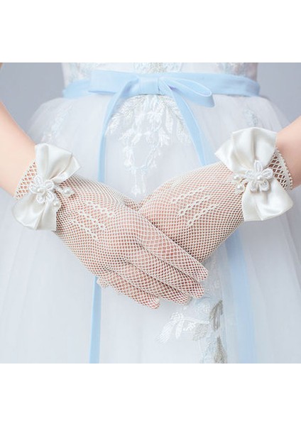 Pembe Tarzı Kızlar Ağ Bow Dantel Inci Süs Eldiven Parti Malzemeleri Çocuk Doğum Günü Töreni Aksesuarları Hediye Eldivenler (Yurt Dışından) fiyatları
