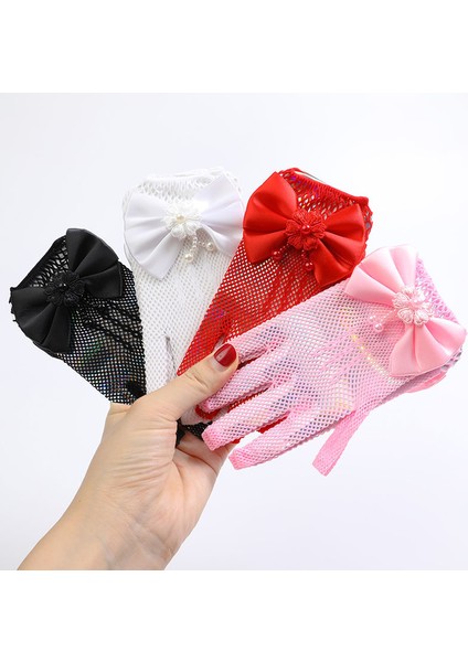 Pembe Tarzı Kızlar Ağ Bow Dantel Inci Süs Eldiven Parti Malzemeleri Çocuk Doğum Günü Töreni Aksesuarları Hediye Eldivenler (Yurt Dışından) fırsatları