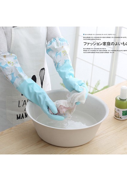 Yeşil-Peluş Tarzı L Boyutu Bulaşık Eldiveni Tek Katmanlı Ev Işleri Temizlik Kollu Su Geçirmez Eldiven Peluş Esnek Bant Ağız Kauçuk Eldiven (Yurt Dışından)