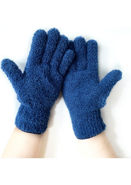 Koyu Mavi Tarzı Mikrofiber Mercan Polar Eldiven Araba Bakım Eldiveni Düz Renk Beş Parmak Toz Alma Ev Işleri Emici Eldiven (Yurt Dışından)