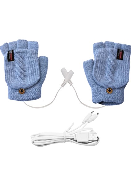 Mavi Stil USB Parmaksız Isıtmalı Eldiven Örme Dokunmatik Ekran Isıtmalı Yarım Parmak Eldivenler Sıcak Tutun Yıkanabilir Unisex Için Ofis Için (Yurt Dışından)