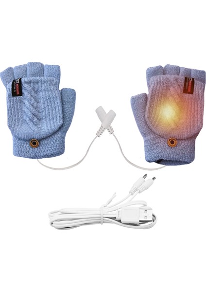 Mavi Stil USB Parmaksız Isıtmalı Eldiven Örme Dokunmatik Ekran Isıtmalı Yarım Parmak Eldivenler Sıcak Tutun Yıkanabilir Unisex Için Ofis Için (Yurt Dışından)