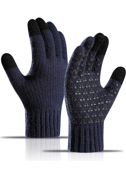 Lacivert S Tarzı Yeni Erkek Eldiven Kış Artı Kadife Kalın Alpaka Örme Yün Binicilik Dokunmatik Ekran Eldiveni Binicilik Eldiven Ev Kış Eldiveni (Yurt Dışından)
