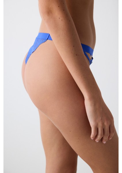 Strap Detailed Saks Mavisi Tanga Külot fiyatları