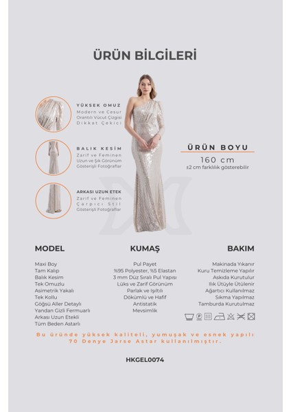 Tiffany | Payetli Tek Kol Maxi Balık Abiye Elbise Asimetrik Yaka - Siyah