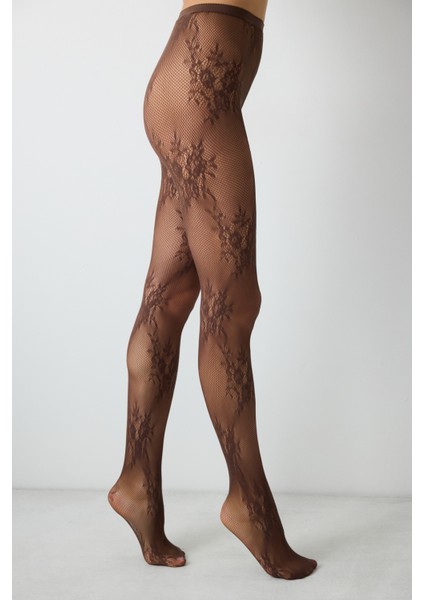 Roses File Kahverengi Külotlu Çorap