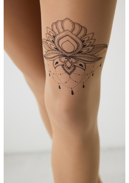 Ethnic Tattoo Naturel Ten Külotlu Çorap