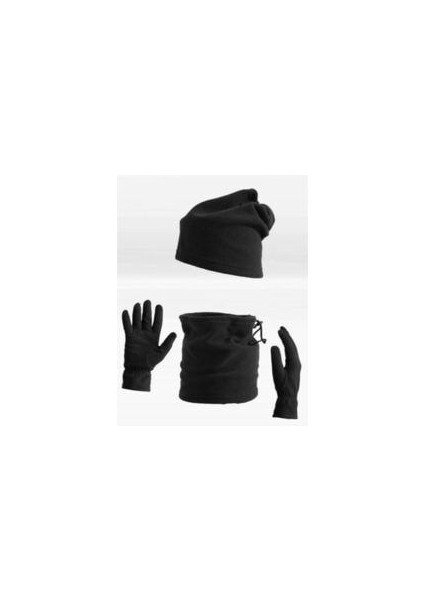Unisex Erkek Kadın Polar Siyah Bere Boyunluk Eldiven 3'lü Set