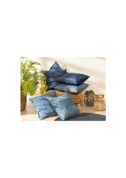 Knotted Denim Kırlent Kılıfı 45X45 cm Indigo modelleri