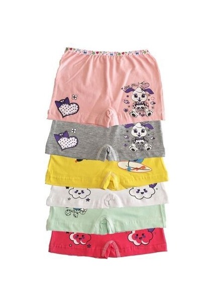 Kız Elastan Baskılı Şort 6 Adet Kombin