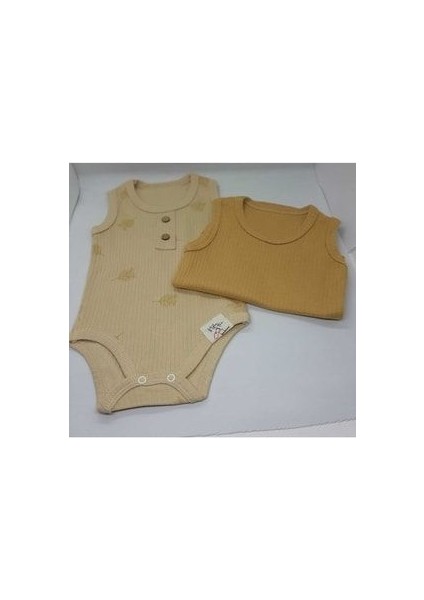 Sarı Krem Ikili Fitilli Çıtçıtlı Bebek Body