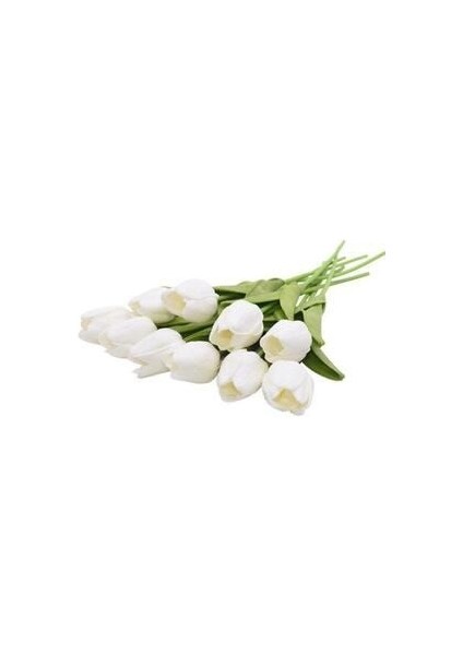 Yapay Çiçek Islak Lale Gerçeksi Doku 10LU Beyaz