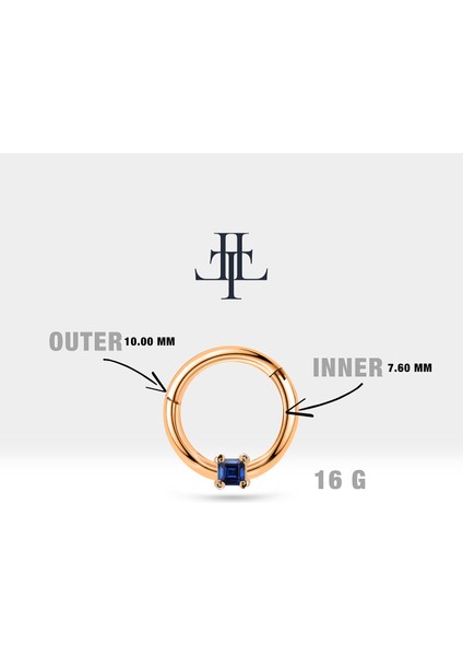 Prenses Safirli Halka Piercing, 10-12 mm , 1.2 Mm, 14K Sarı-Beyaz-Kırmızı Altın | LC00034S
