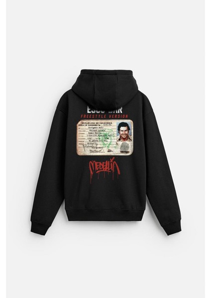Kapuşonlu Oversize Kalıp Esobar Identity Baskılı Hooide