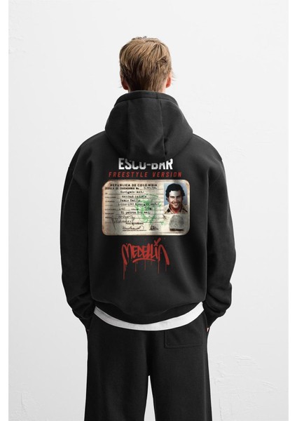 Kapuşonlu Oversize Kalıp Esobar Identity Baskılı Hooide