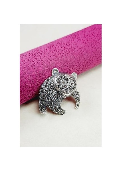 925 Ayar Gümüş Markazit Panda Modeli Broş