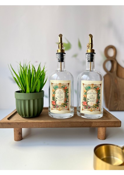 Ahşap Standlı Yapay Çiçekli Gold Başlıklı Vintage Yağdanlık Seti- 500 Ml fiyatları