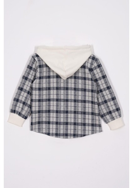 Ekose Desenli Kapüşonlu Lacivert Renk Erkek Çocuk Gömlek modelleri