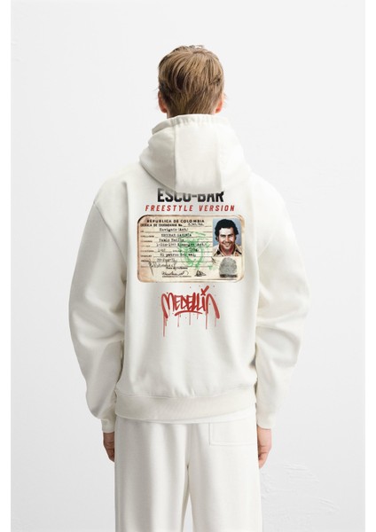 Kapuşonlu Oversize Kalıp Esobar Identity Baskılı Hooide