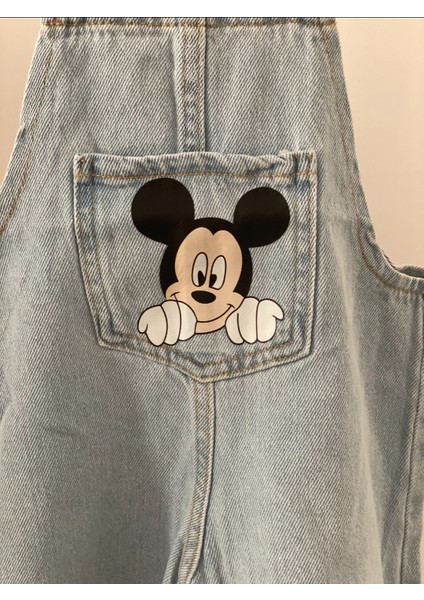 Mickey Baskılı Unisex Çocuk Kot Şort Tulum modelleri