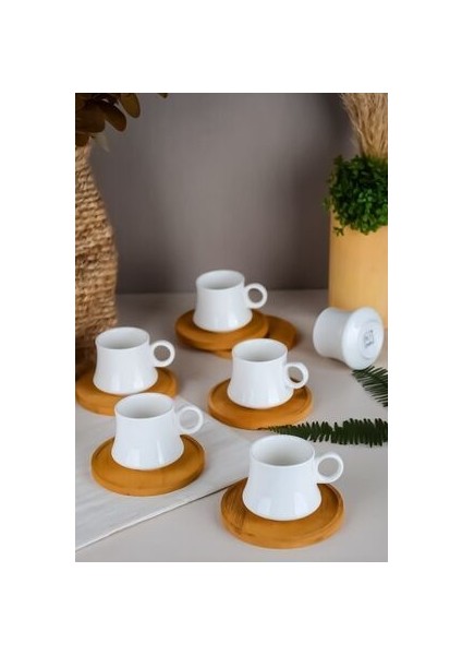 Bambulu Seramik 6 Lı Kahve Fincanı Takımı