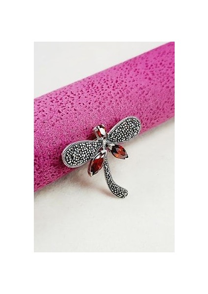 925 Ayar Gümüş Markazit Yusufcuk Modeli Yakut Taşlı Broş