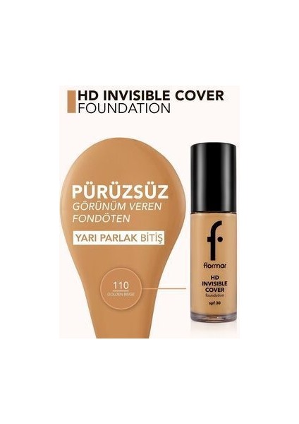 Doğal Bitişli Fondöten- Invisible Cover Hd Fdt. - 110 Golden Beige - 8682536059152 indirimleri
