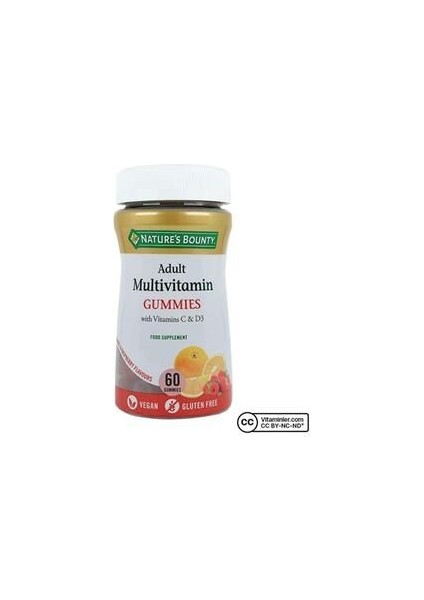 Adult Multivitamin Gummies With Vitamins C & D3 60 Çiğnenebilir Form
