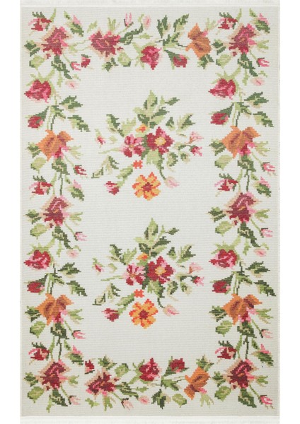 Elista Els 100 Cream Multy Özel Kaymaz Tabanlı Yıkanabilir Pamuk Tabanlı Baskı Halı