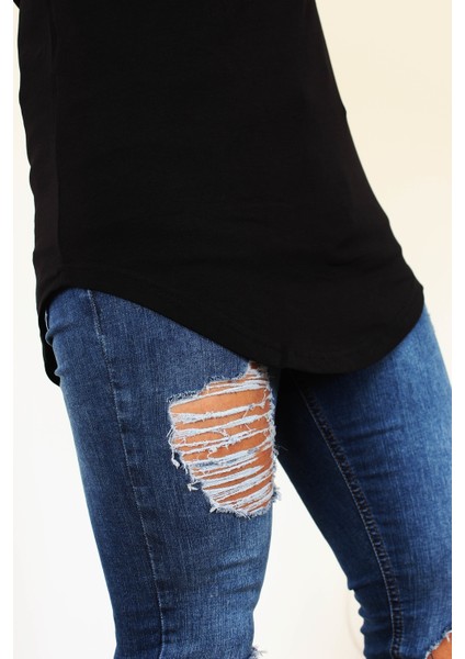 Erkek Long Fit Tişört - Long Tişört - Long Kesim Tişört - Oval Kesim Long Tişört - Uzun Kesim Erkek Tişört - Erkek Longline Tişört