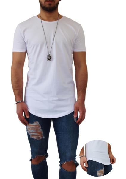 Erkek Long Fit Tişört - Long Tişört - Long Kesim Tişört - Oval Kesim Long Tişört - Uzun Kesim Erkek Tişört - Erkek Longline Tişört