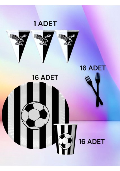 16 Kişilik Beyaz Siyah Taraftar S Paket - Doğum Günü Parti ve Eğlenceli Etkinlikler