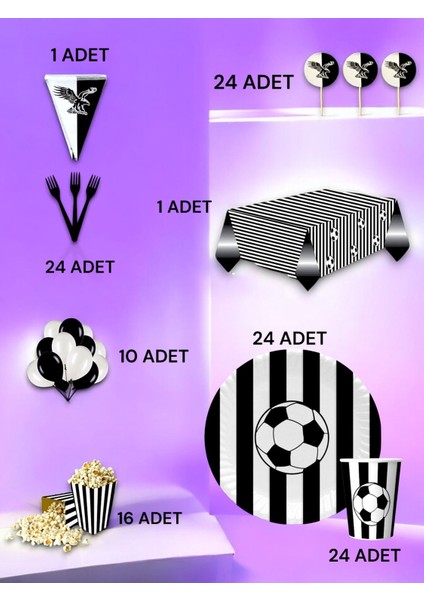 24 Kişilik Siyah Beyaz Taraftar Lü x Set - Doğum Günü Parti ve Eğlenceli Etkinlikler fiyatları