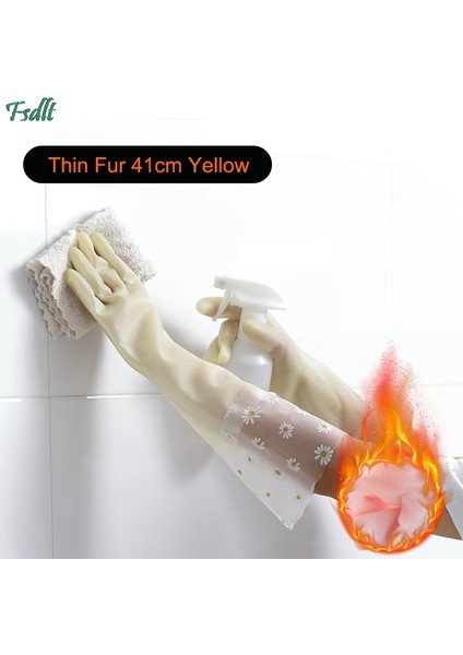 Gevşek Sarı Ince Kürk Tarzı L Boyutu Mutfak Kauçuk Eldivenler Bulaşık Eldiveni Güvenlik Eldiveni Kadın Suya Dayanıklı Temizlik Eldiveni (Yurt Dışından)