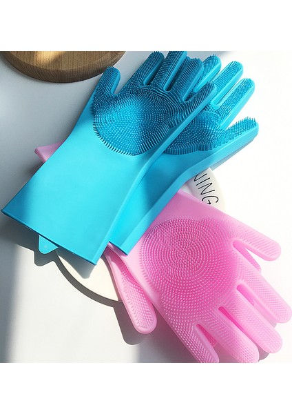 Pembe Tarzı Silikon Eldiven Mutfak Temizliği Bulaşık Yıkama Eldiveni Yumuşak Sünger Kauçuk Bulaşık Yıkama Araçları Mutfak Ev Aletleri 1 Çift (Yurt Dışından) fiyatları