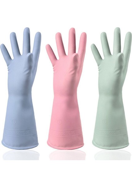 Pembe 3 Çift Tarzı M Boyutu Ev Yıkama Eldiveni Erkek ve Kadın Su Geçirmez Ekstra Kalın Dayanıklı Mevsimler Temizlik Mutfak Çamaşır Lastik (Yurt Dışından) indirimleri