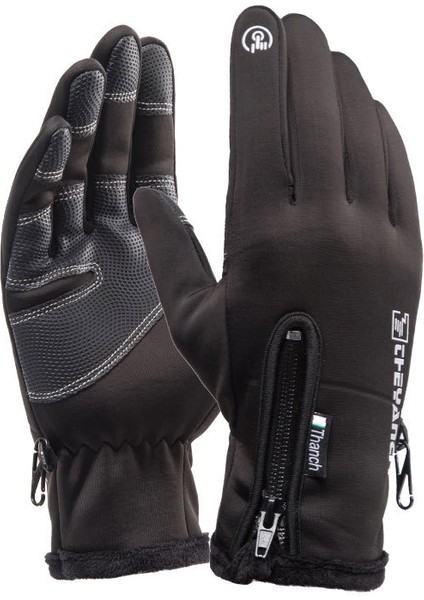 Siyah Stil M Boyutu Erkek Kadın Spor Fitness Kaymaz Bisiklet Eldiveni Kış Artı Peluş Kalın Sıcak Dokunmatik Ekran Motosiklet Fermuar Kayak Eldiveni C57 (Yurt Dışından)