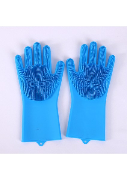 Mavi Stil Bulaşık Yıkama Temizlik Eldivenleri Sihirli Silikon Kauçuk Bulaşık Yıkama Eldivenleri Ev Temizleyici Mutfak Temizleme Aracı Ovma 1 Çift (Yurt Dışından)