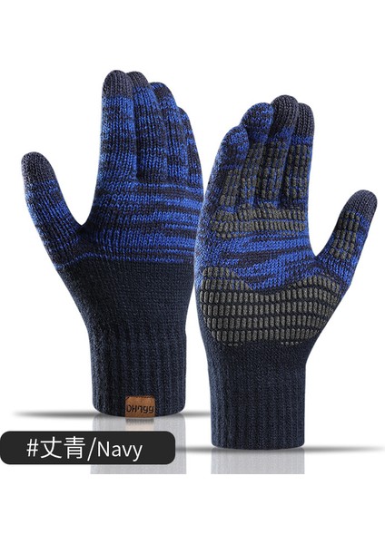 Donanma Tarzı Erkekler Için Örme Eldivenler Sonbahar ve Kış Artı Kadife Renk Eşleştirme Ofset Baskı Dokunmatik Ekran Sıcak Eldivenler (Yurt Dışından)