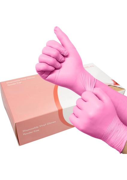 10 Adet Tarzı M Boyutu Pembe Vinil Tek Kullanımlık Eldiven Latex ve Toz Korumasız Muayene Eldivenleri Temizlik Gıda Hazırlığı Mutfak Kullanımı Nitril (Yurt Dışından)