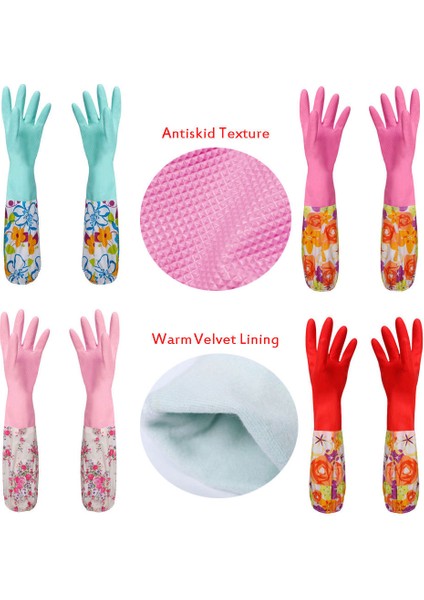 Pembe Tarzı Çiçekli Kauçuk Kadife Uzun Eldiven Ev Eldiveni Kaymaz Ev Bulaşık Yıkama Temizlik Eldiveni (Yurt Dışından) modelleri